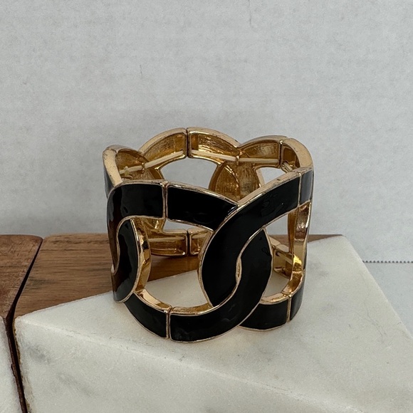 Vintage Aldo Wide Bracelet Black & Bronze Stretch Cuff Statement lot C53 - Picture 3 of 8